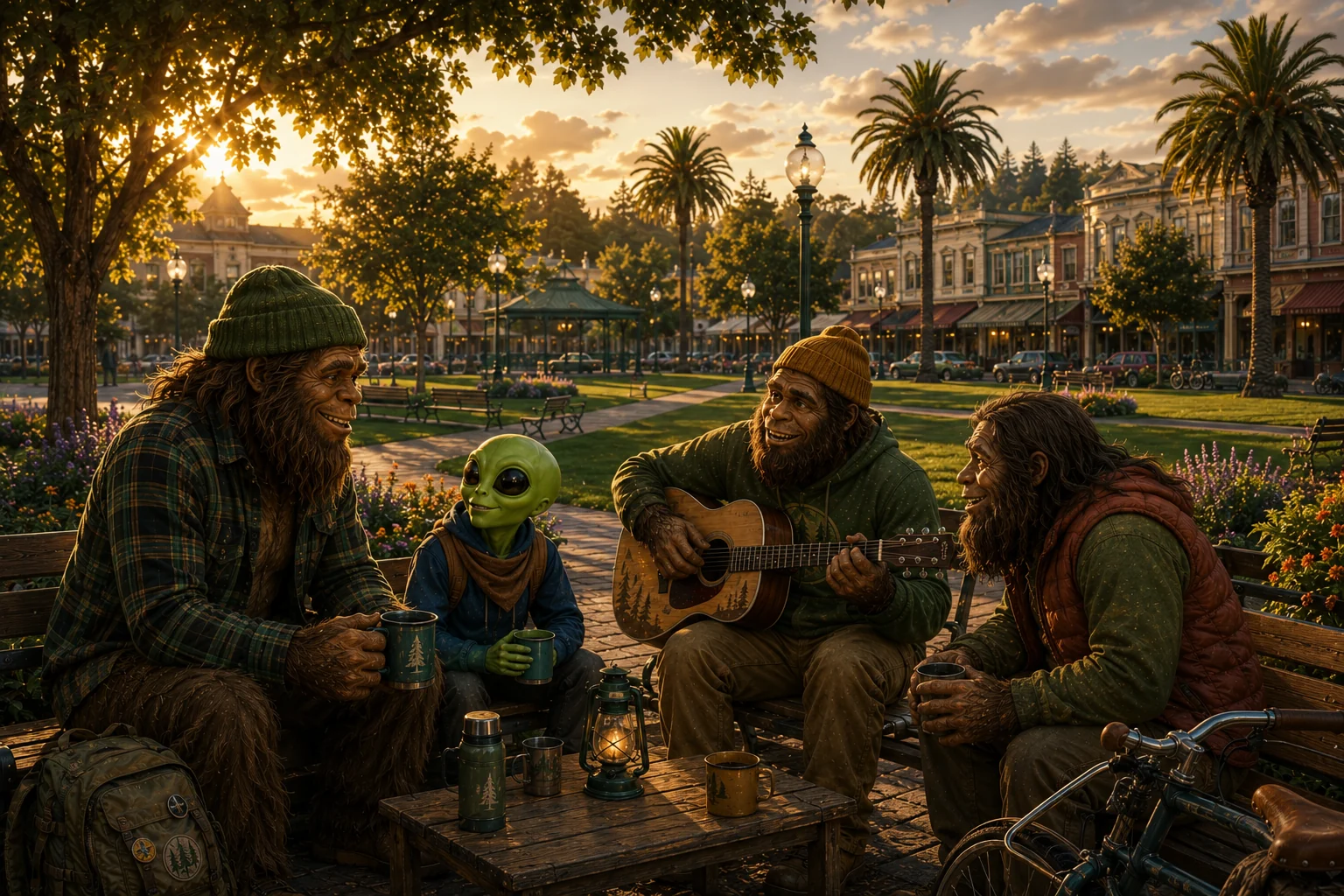 Bigfoot and alien friends gathered at Arcata Plaza for Humboldt Friends community connection